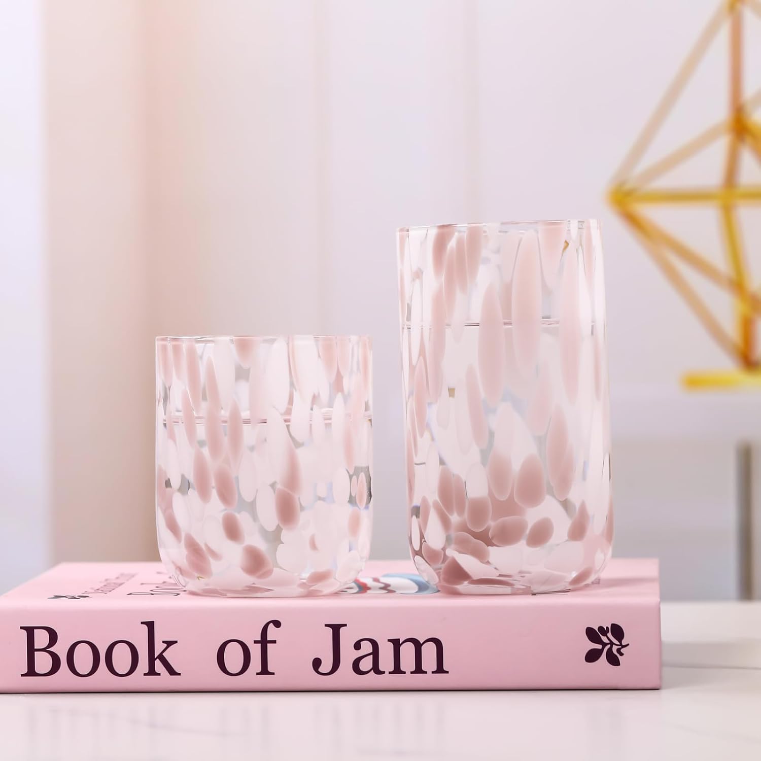 Tortoise Shell Drinking Glasses Set of 4, Brown Decorative Tortoise Shell Tumbler Cups for Wine & Drinks，Drinking Glasses for Wedding Gifts, Housewarming, Cocktail Party (4, Mixed)