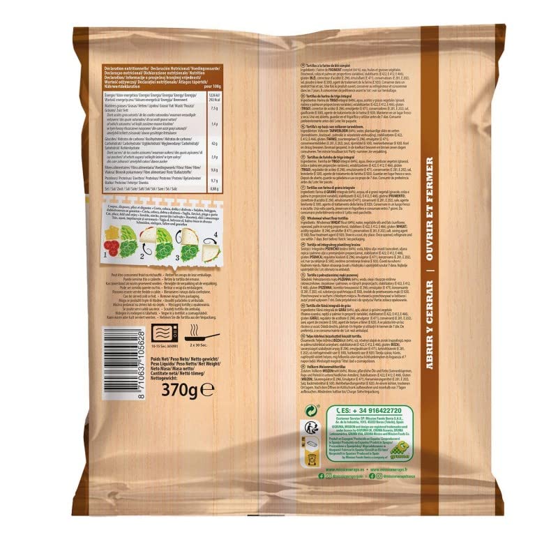 MISSION - Mission Wraps Au Blé Complet - Tortillas Tex Mex - Format Familial - Prêt en un Clin d'Oeil - 370g - Lot De 3 - Vendu Par Lot