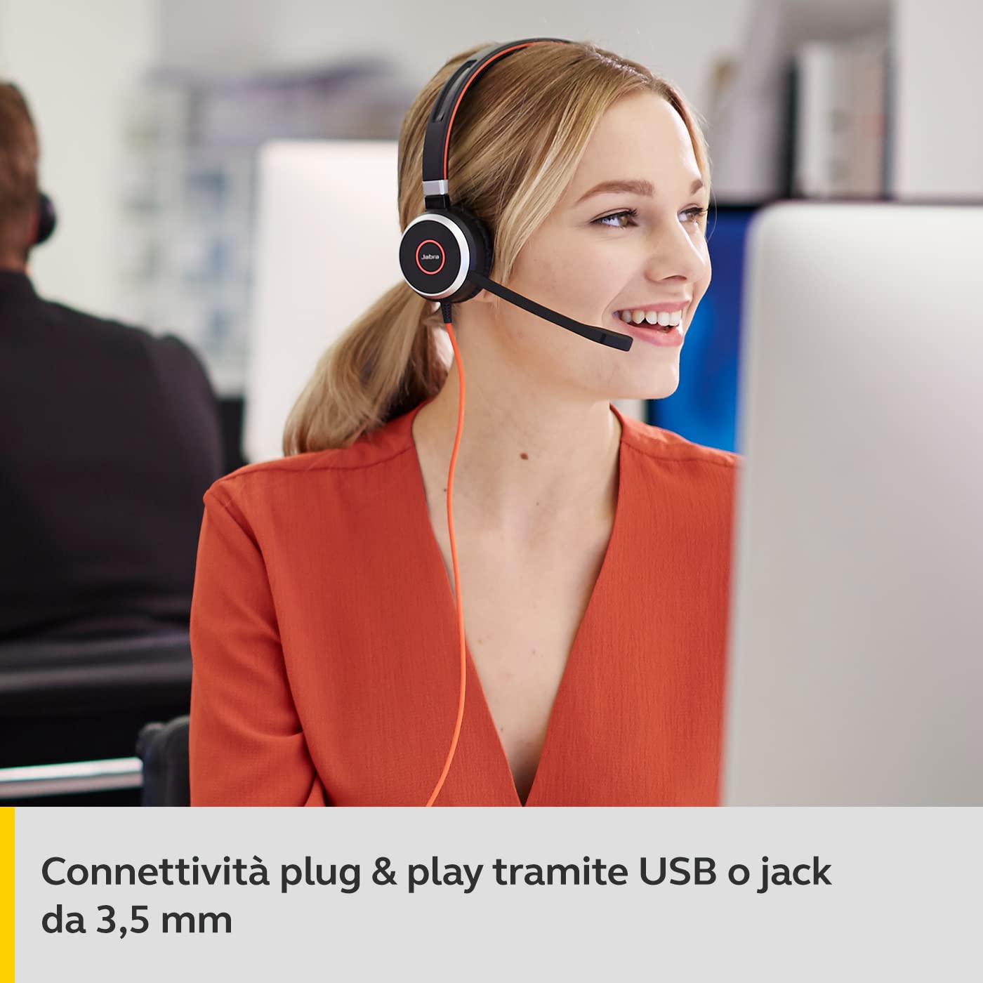 Jabra Evolve 40 MS Cuffie Stereo Cuffie certificate per Microsoft, softphone VoIP e con funzione passiva Noise Cancelling Cavo USB-A con controller Nero