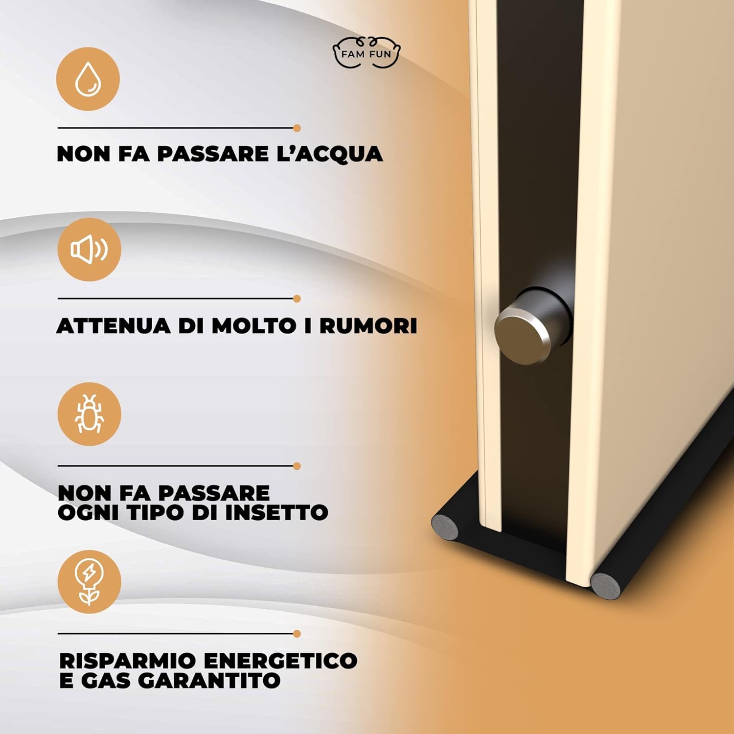WÖRTHIT - Paraspifferi Sottoporta Impermeabile per Porte Blindate e Normali Interne ed Esterne - Si Accorcia su Misura - Protegge dal Freddo, Umidità, Acqua e dagli Insetti - Lavabile (Nero 80cm)