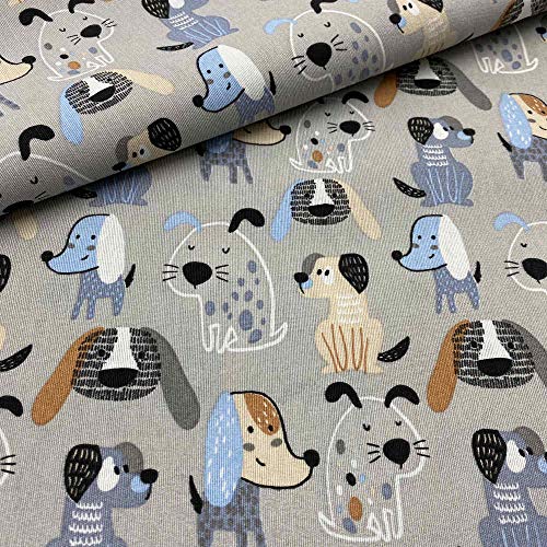 Kt KILOtela - Canvas Dekostoff, Home-Accessoires, Leichte Polsterung, Tischdecken, Kissen, Vorhänge, Taschen, 100 cm Länge x 280 cm Breite, Hunde, Blau, Grau, Braun - 1 Meter