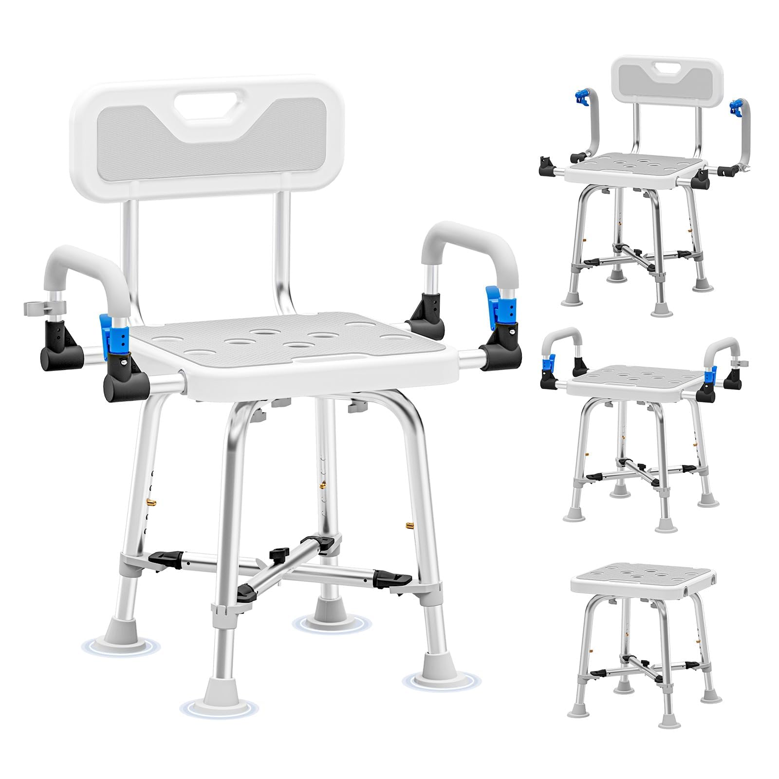 Shower Chair for Seniors Elderly Handicap Disabled Or Bariatric Adults Heavy Duty 500 Lbs Bench Seat for Inside Shower Stall and Bathroom Bath Tub with Arms and Back Adjustable Stool Chairs