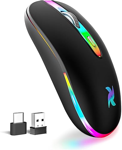 HZD Wireless Mouse, Rechargeable Mouse 2.4G Portable Optical Office Mouse with USB Receiver, Slim Silent LED Mouse with 3 Adjustable DPI Levels for