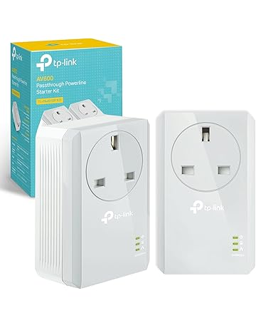 TP-Link TL-PA4010PKIT AV600 Passthrough Powerline Adapter, 100Mbps Powerline Network Adapters with Ethernet Ports, Integrated Power Socket, Power-Saving Mode, Pair Button, Plug and Play, UK Plug