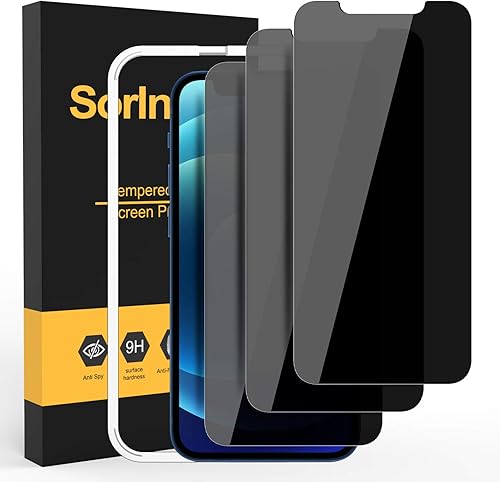 Paquete de 3 protectores de pantalla de privacidad para iPhone 12/12 Pro, película de vidrio templado antiespía, dureza 9H, tacto sensible, sin
