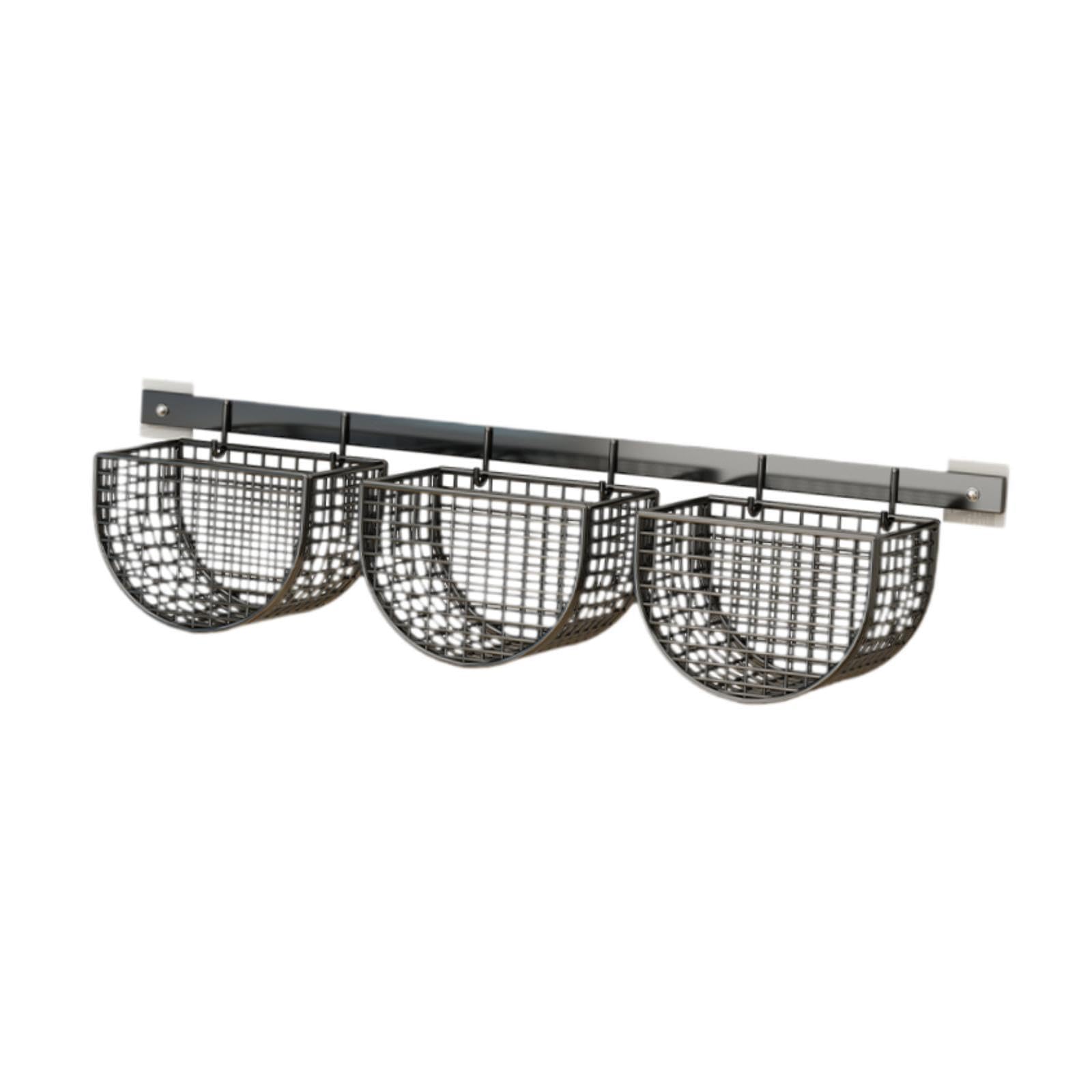 Hängekorb, Obst Aufbewahrungskörbe, hängende Obstkörbe, selbstklebend, hängende Lagerung Organisator, Metallgitter Körbe abnehmbar für Küche Bad Schränke, 45 x 12 x 9 cm Schwarz
