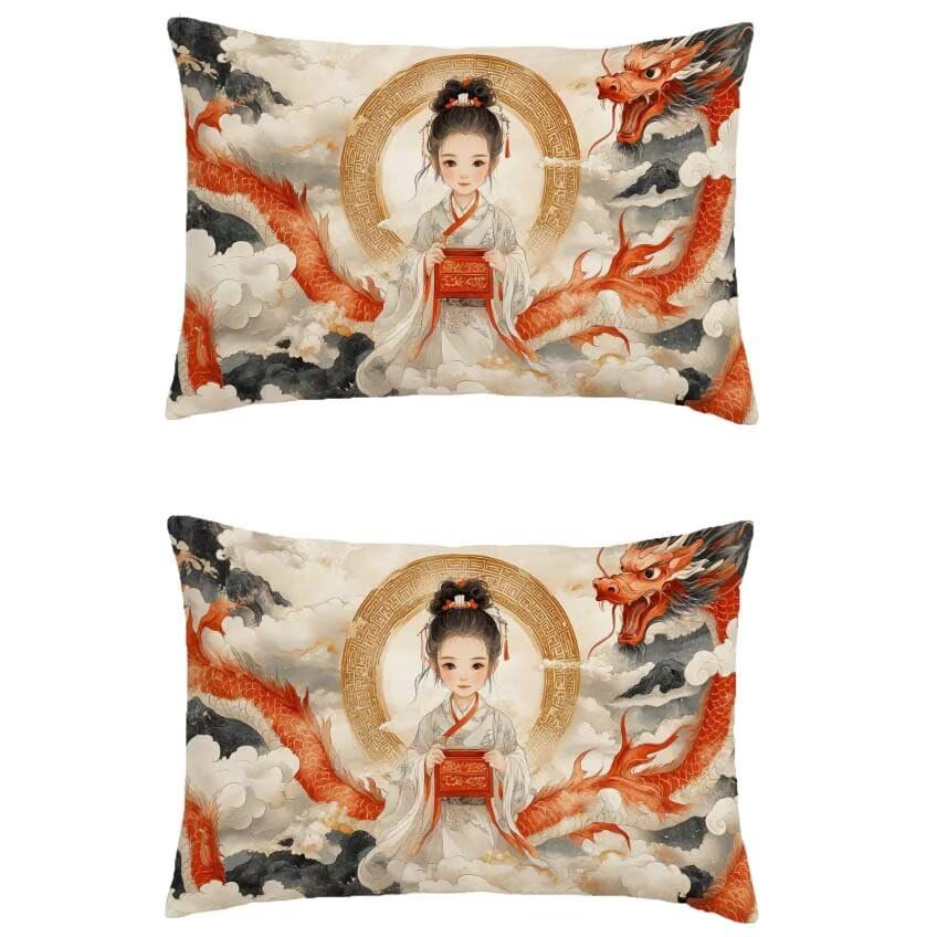 Housse de coussin imperméable en lin pour salon de jardin avec motif dragon 60x80cm