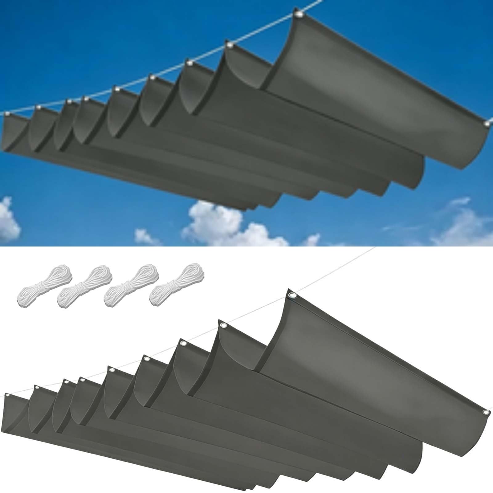 Maska Przeciwsłoneczna Z Materiału 125 x 320 cm Regulowany Na Zamówienie Rozwijany Żagiel Przeciwsłoneczny Z Oczkami I Sznurkiem Do Ogrodu Zewnętrznego, Patio, Trawnika, Jasny szary