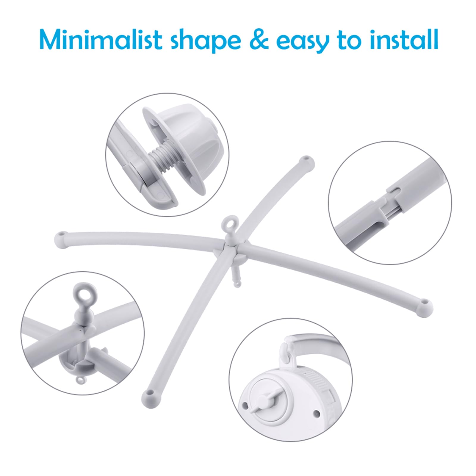 Soporte para cama y cuna de bebé - Brazo móvil con caja de música mecánica y soporte extendido con tuerca y tornillo - Juguetes para Baby Girl & Boy
