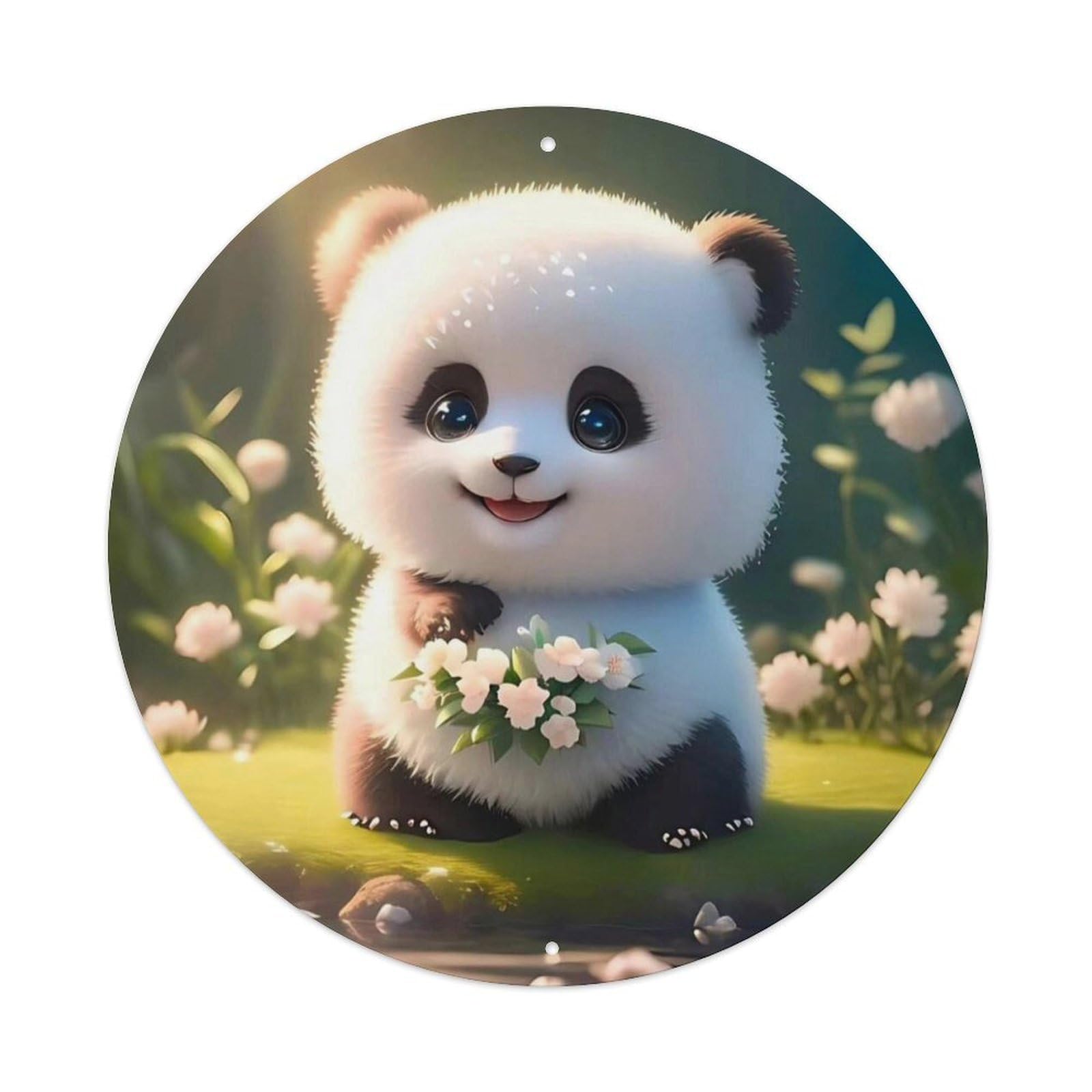 Cute Panda Sitting on Grass Animal Artwork Metal Tin Sign