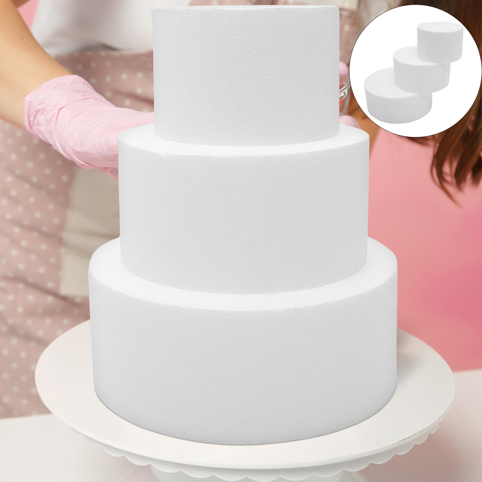 Présentoir à gâteau rond en mousse à 3 couches - Moule à gâteau factice - Moule à gâteau hémisphère pour pâtisserie, sculpture, modélisation, décoration, arts de mariage, artisanat, gâteau en mousse
