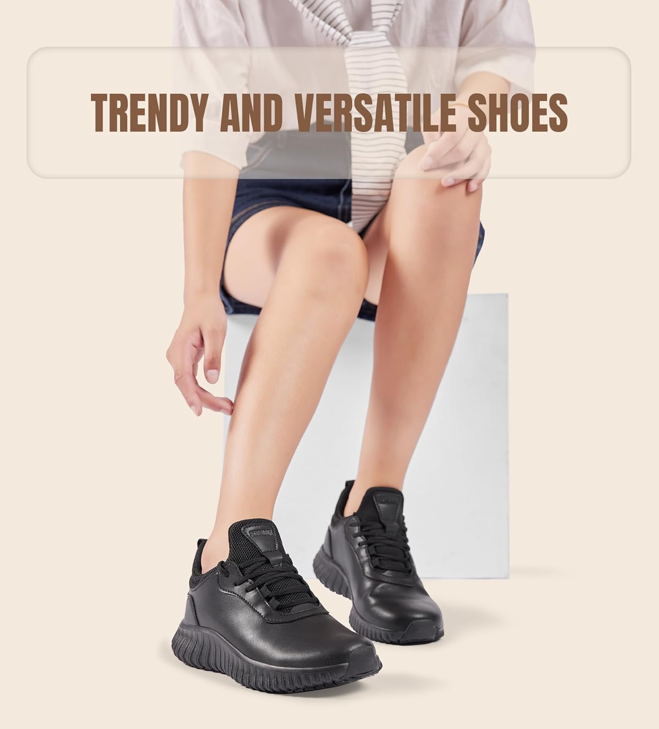 SHULOOK Non Slip Work Shoes for Women Food Service Water Resistant Sneakers Waterproof Kitchen Chef Restaurant Lace Up Walking Lightweight Comfortable Nursing Working Footwear 39 EU Black image 6 of 6 B0FKBJ2Q1R