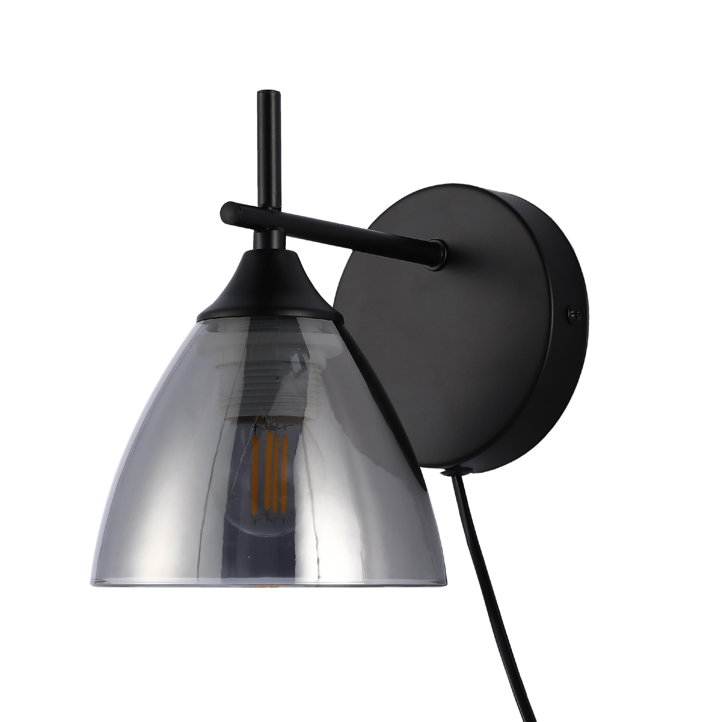 Tekled Black, Smoky Myhome Modern Plug-In Wall Light With | Smoky Glass Shade | E27 Fitting | For Bedrooms Living Rooms Hallways Cafes Restaurants Commercial Spaces | (Bulb Not Included)