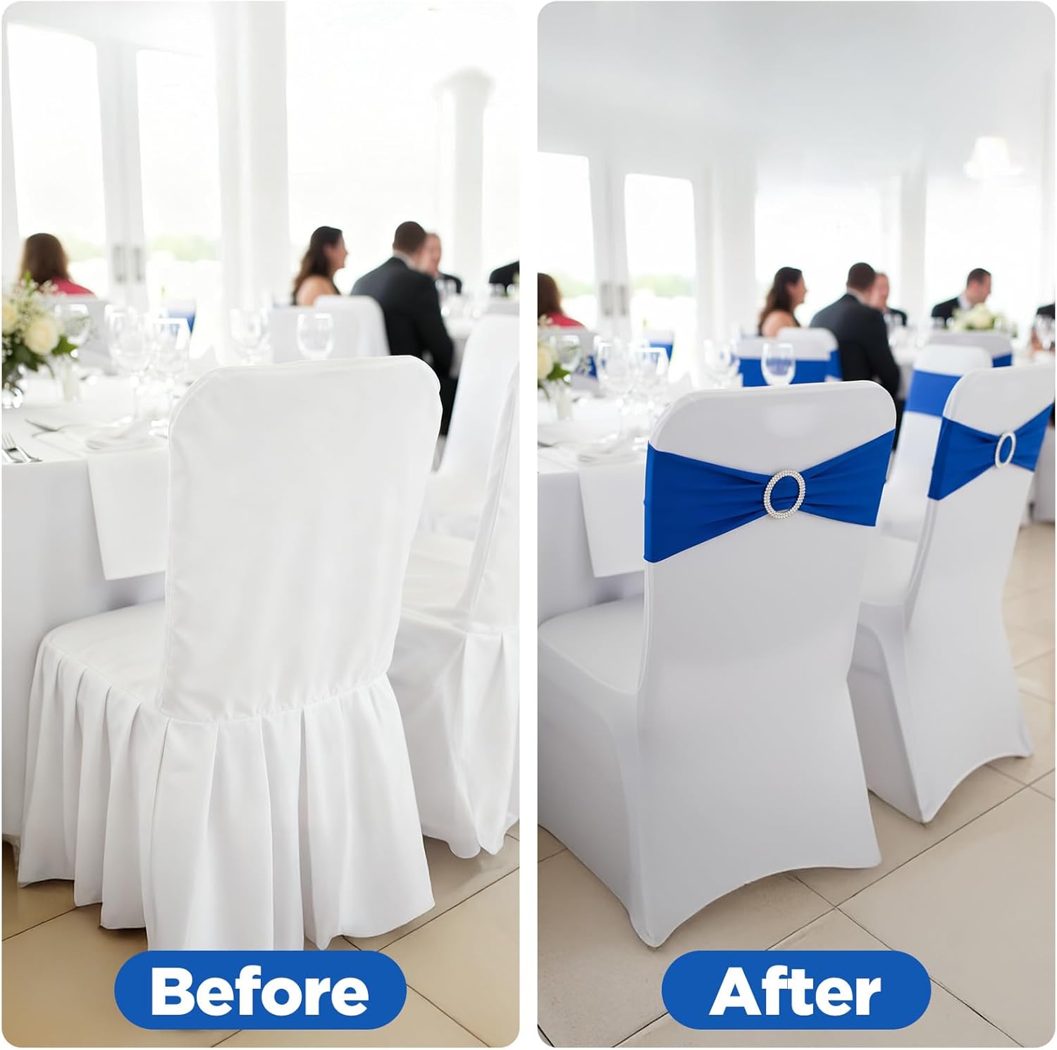 60 PCS Spandex Chair Sashes Bows,Stretch Colored Chair Solid Bows Wedding Chairs Bands with Buckle for Wedding Fiesta Party Favor Ceremony Baby Shower Banquet Reception Mardi Gras Decoration