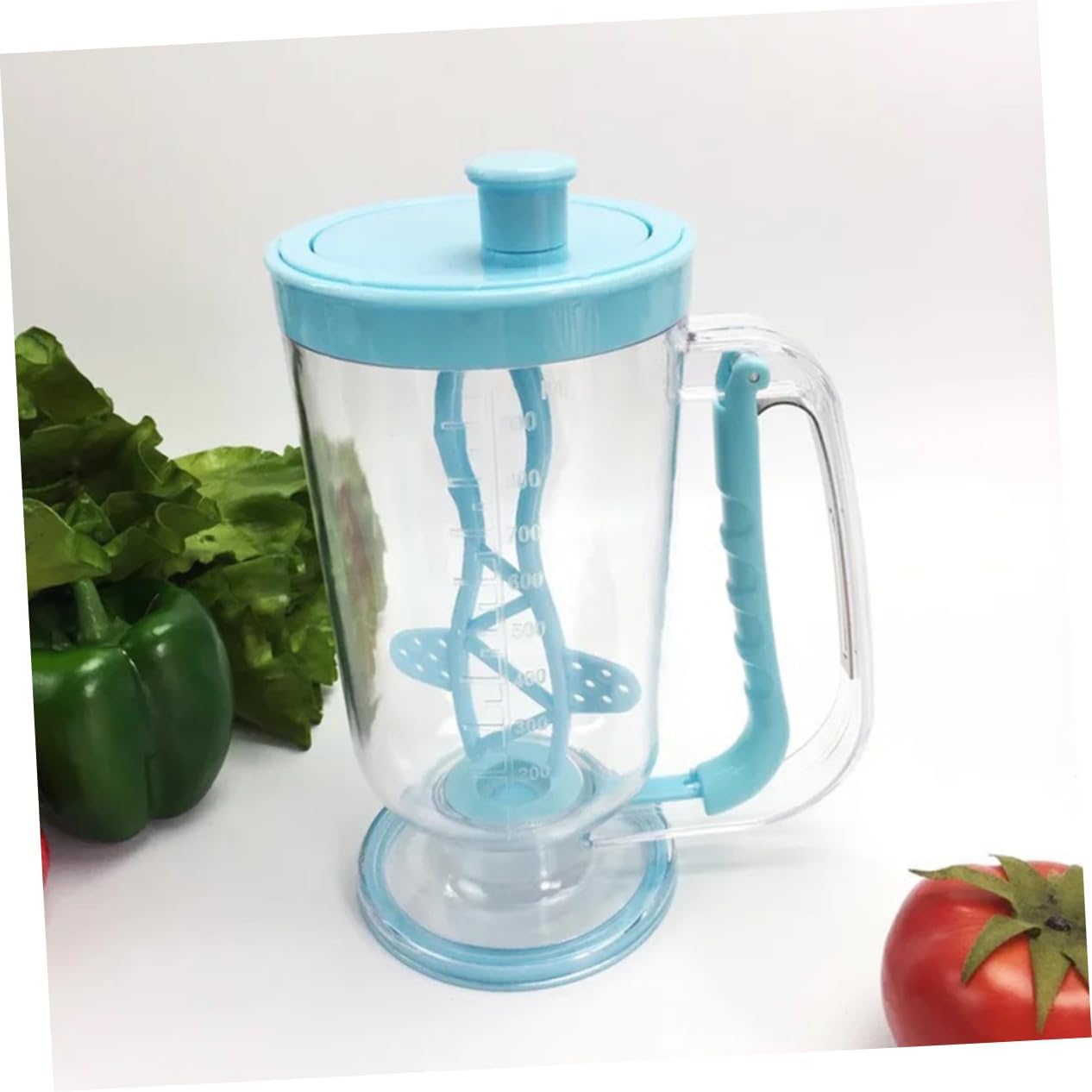 SHOWERORO Handheld Batter Dispenser for Baking Food-grade Plastic Cup Measuring Labels for Pancakes Cupcakes and More Easy Dispensing and Cleaning Sky-blue