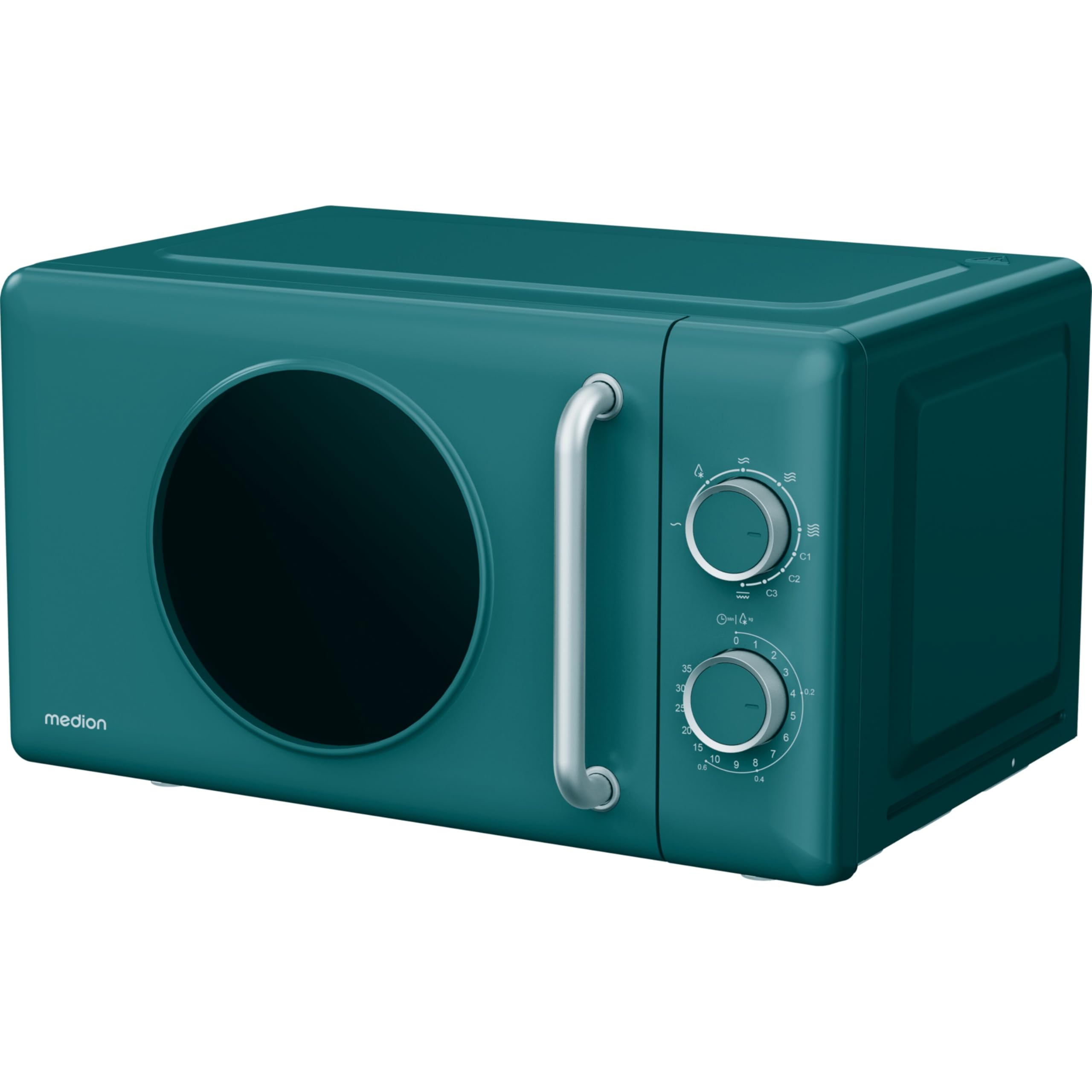 MEDION Retro Mikrowelle mit Grill klein (20 Liter kompakt, 800 Watt, 5 Mikrowellenstufen, 3 Kombi Programme, Timer, Auftaufunktion, MD100119) petrol