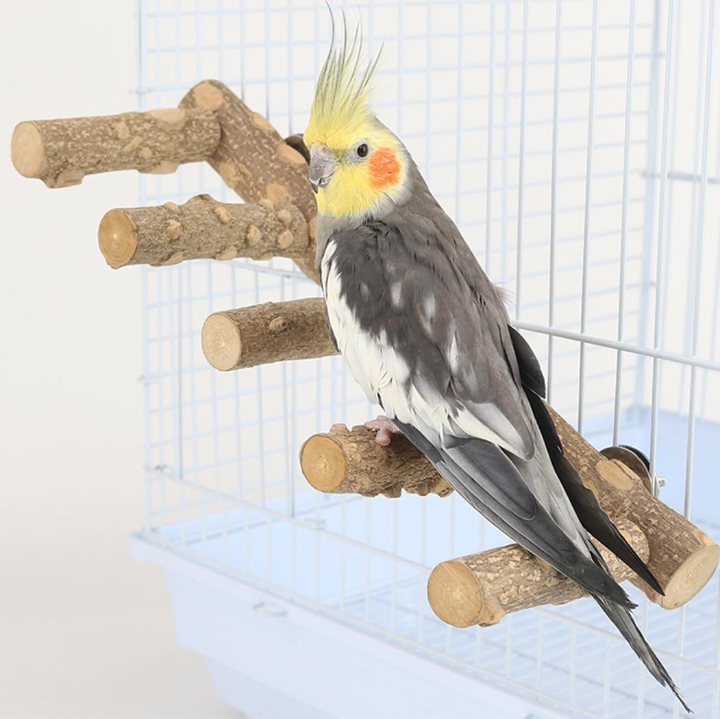 ErweicetBird Parrot Ladder Perch for Cage, Nature Wooden Bird Bridge Exercise Stands Parrot Climbing Chewing Toys for Small Animal