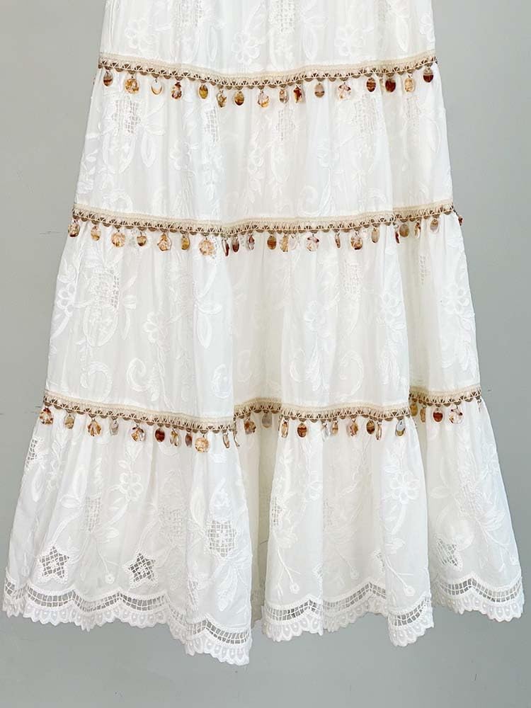 Women’s Bohemian A-Line Midi Skirt, High-Waisted Spring Summer Long Skirt