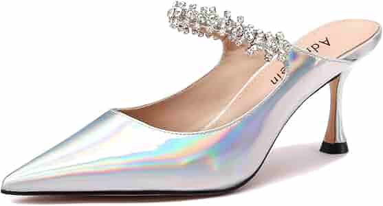 靴 Crystal Embellished Pointed Mules Black Patent Crystal-Embellished Heeled Mules - Black Patent