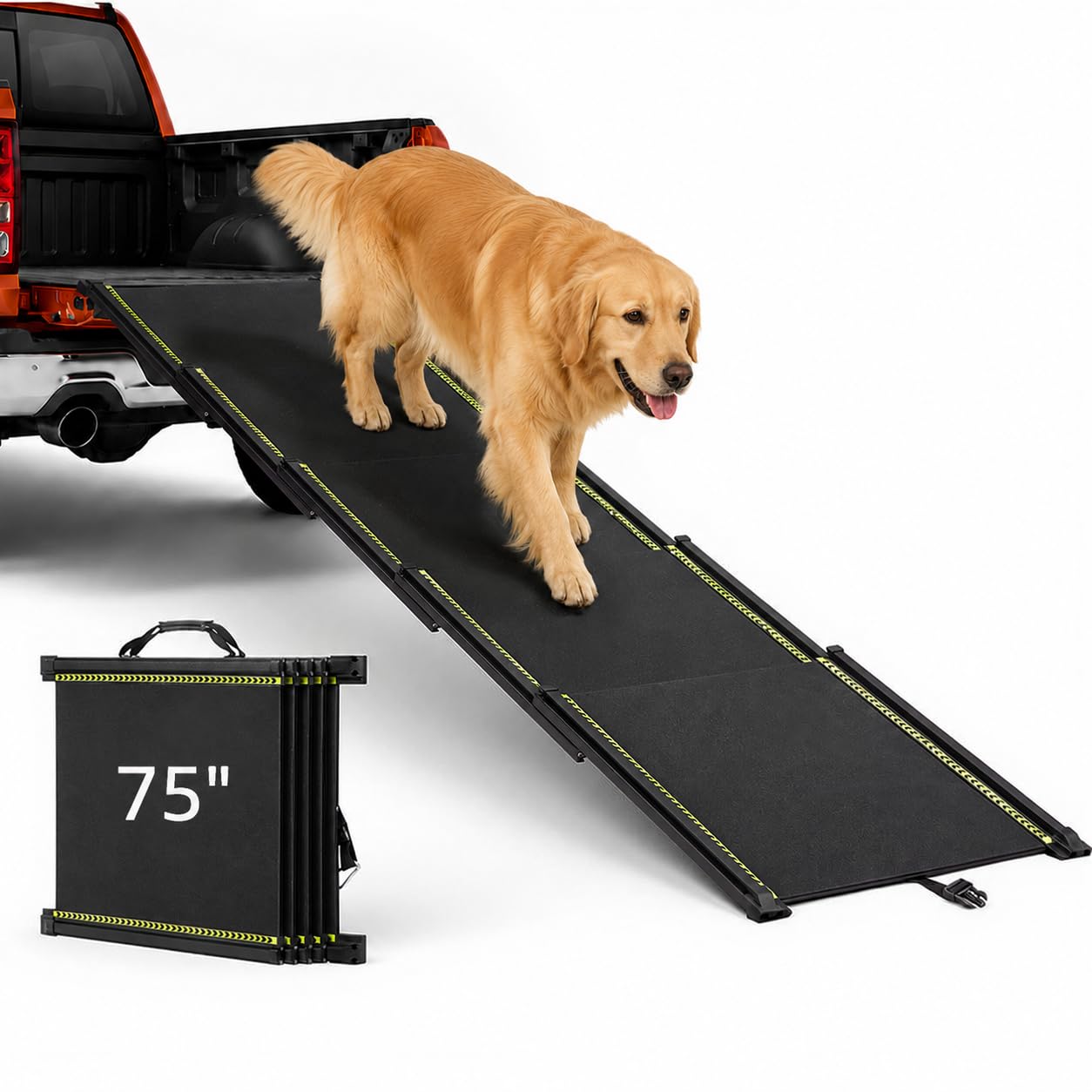 unipaws Rampe télescopique extra longue de 190,5 cm pour voiture, VUS et camion, rampe portable de 43,9 cm de large avec surface antidérapante, bandes réfléchissantes et pente douce pour chiens pesant