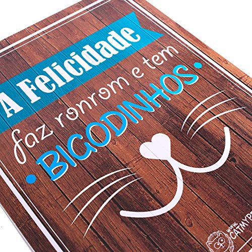 Placa Decorativa, Felicidade Tem Bigodinhos Catmypet para Gatos