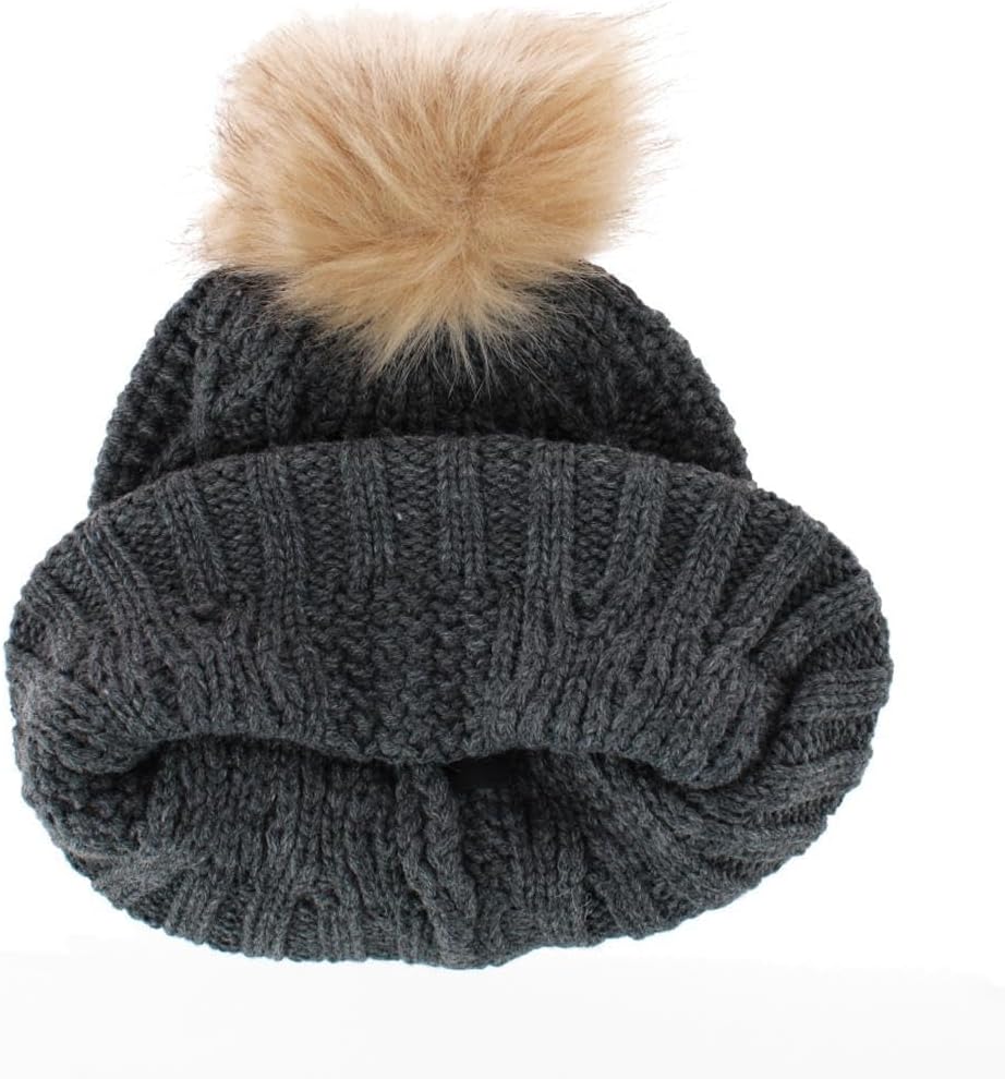 David & Young Women's Plaid Mama Patch Winter Beanie Knit Hat with Pom - Image 2