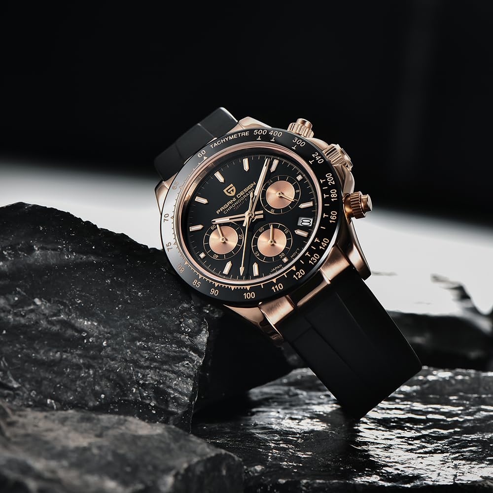 Pagani Design PD-1664 Reloj de Cuarzo para Hombre Calibre VK63 40mm Bisel Cerámica Zafiro Vintage Cronógrafo Acero Inoxidable Resistente al Agua Reloj 40mm