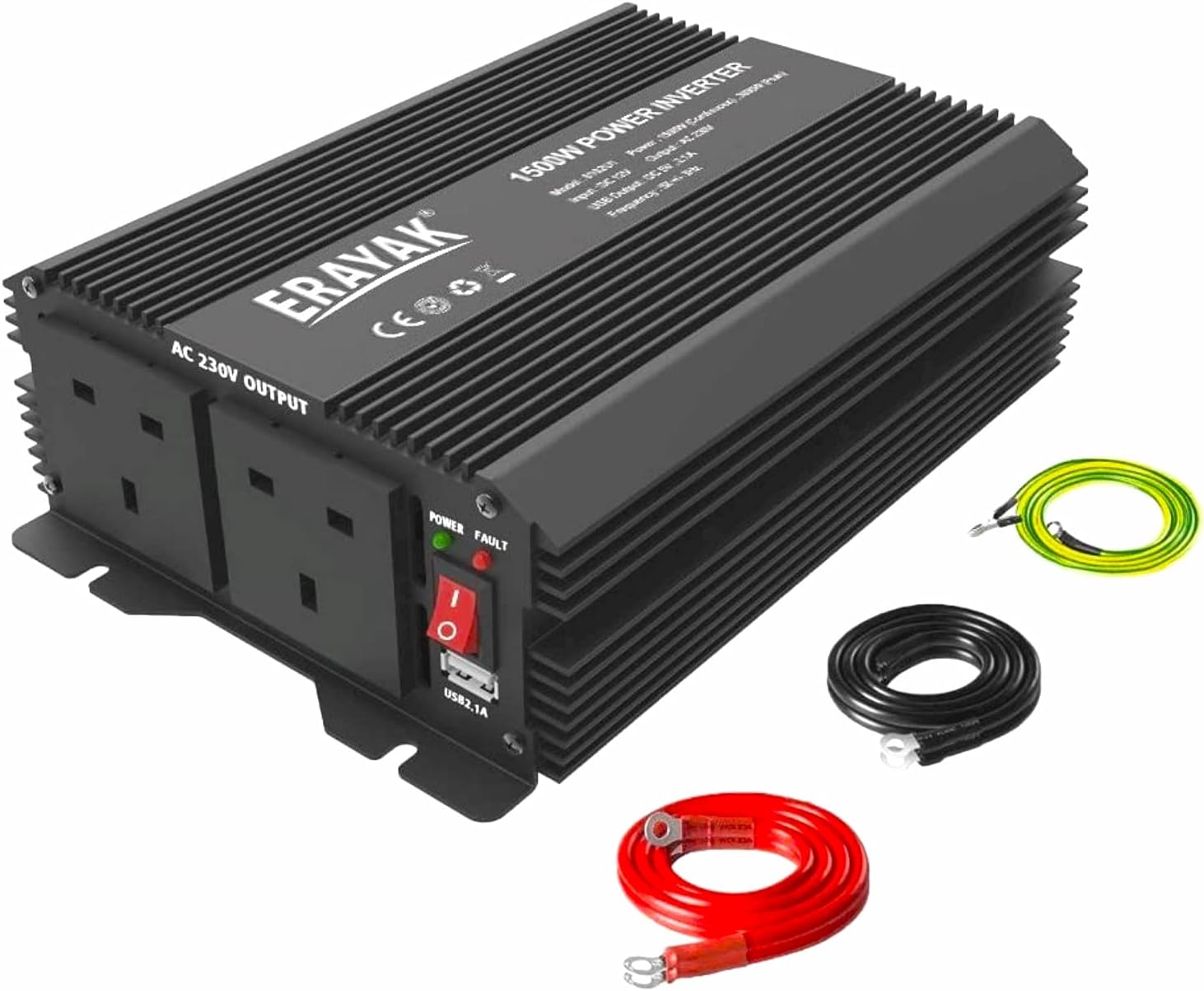 ERAYAK 1500W/3000W Power Inverter 12v to 230v 240v with 2 AC Outlets and 2.1A USB Port, Inverter for Car Truck RV Solar, Professional-Grade Voltage Converter Modified Sine Wave Inverter
