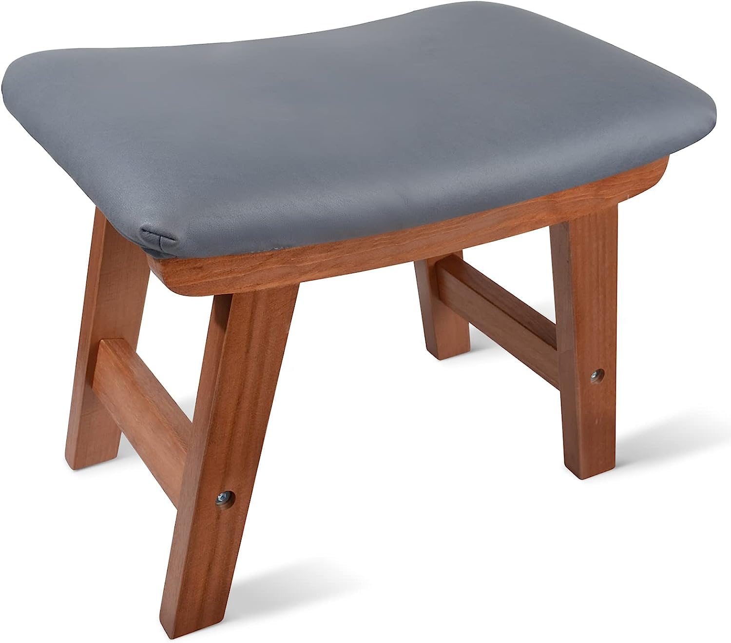 Odejia Wooden Foot Stool Ottoman - Small Step Stool for Living Room With Walnut Leg, Dark Grey (38.1 Cm, 27.9 Cm)-picture-12