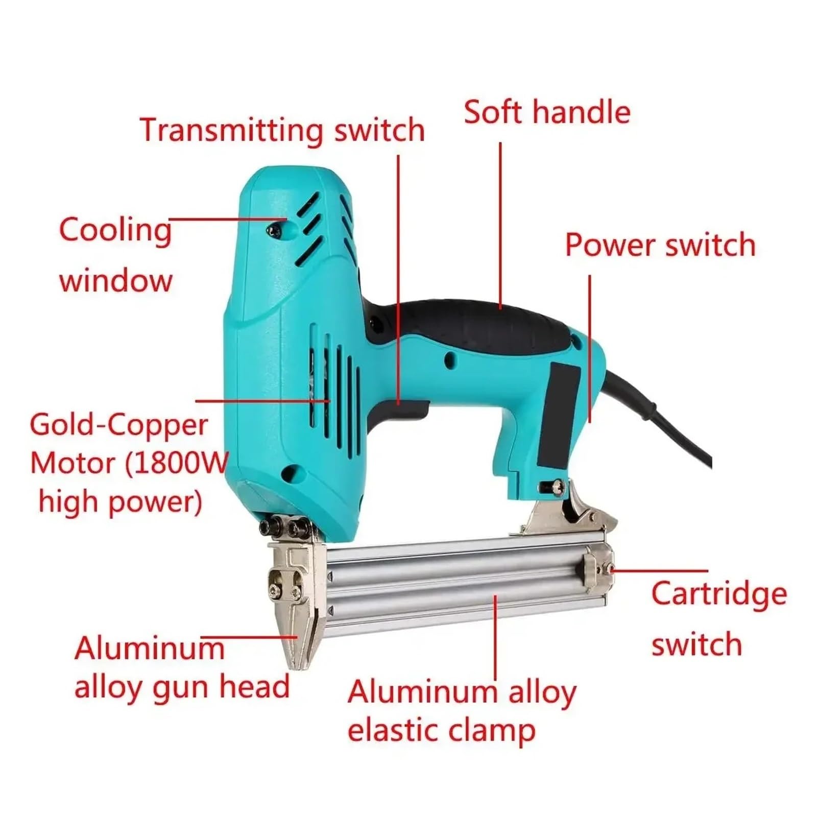 Pistola sparapunti pneumatica senza olio Pistola sparachiodi elettrica 220V 2000W Pistola sparachiodi elettrica ad alta potenza da 10-30mm for lavori pesanti ad alta potenza