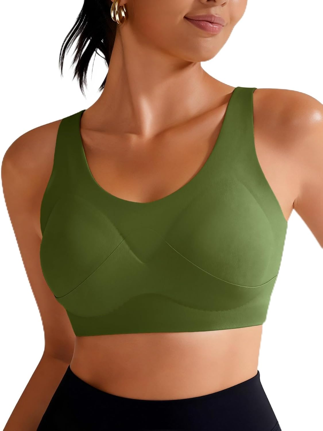 Medium Support Seamless Sports Bra - Recycled Fabric Workout Bra, Wide Band & Racerback Tank Tops