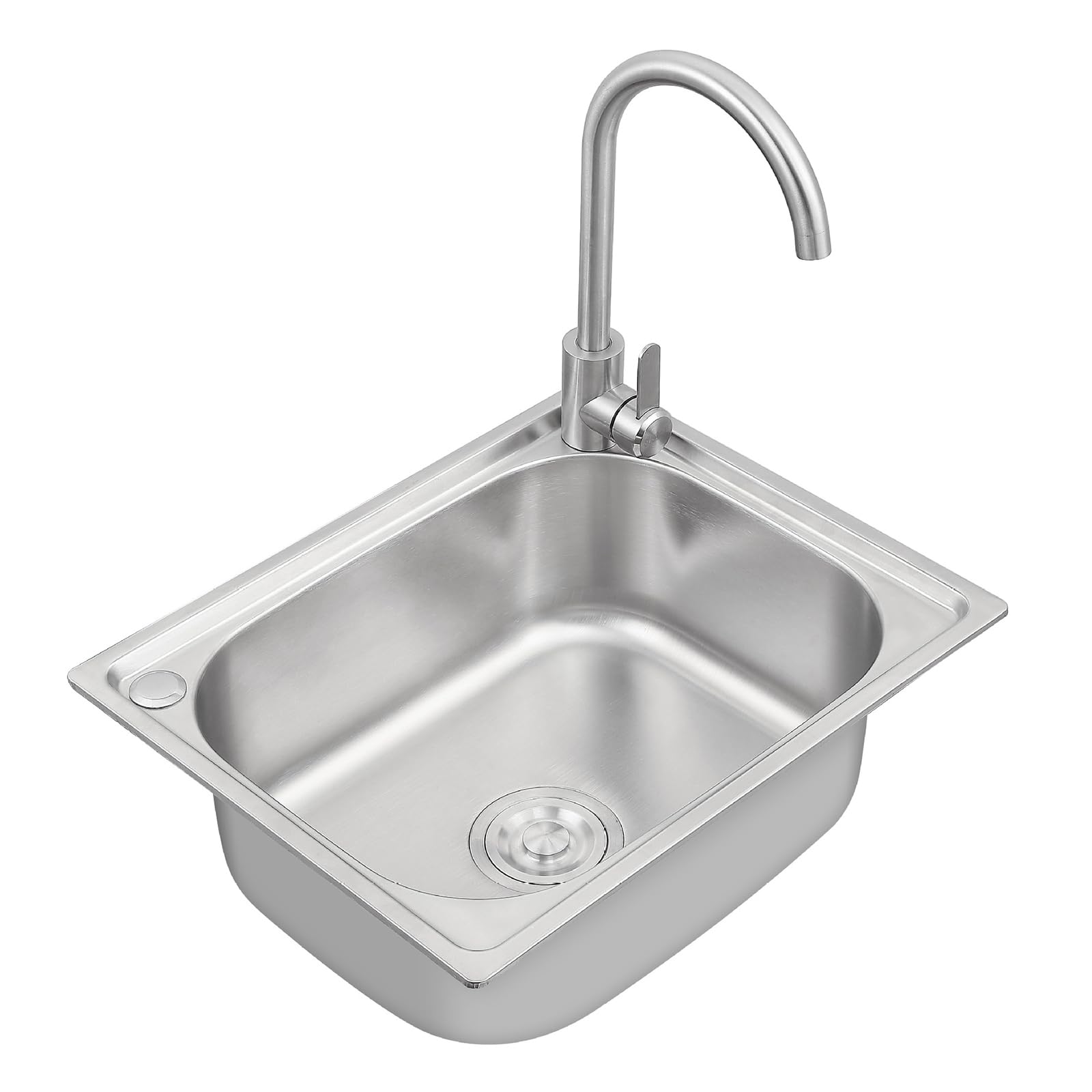 Lavello Cucina 1 Vasca ,Lavello in Acciaio Inox Rettangolare, Installazione a Sopratop o Filotop lavandino cucina da Incassoda Lavello Vasca Singola Con Kit di Scarico (304-38*32*18cm(1.2mm side))