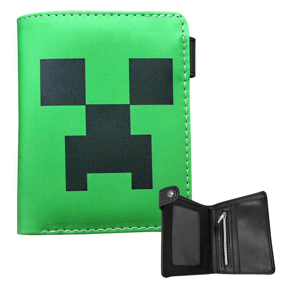 IOSCDH Mine-Craft Wallet, Creeper Purse, Creeper Bifold Coin Compartment, Card Wallet, Printed Short Leather Wallet, Half Fold Purse