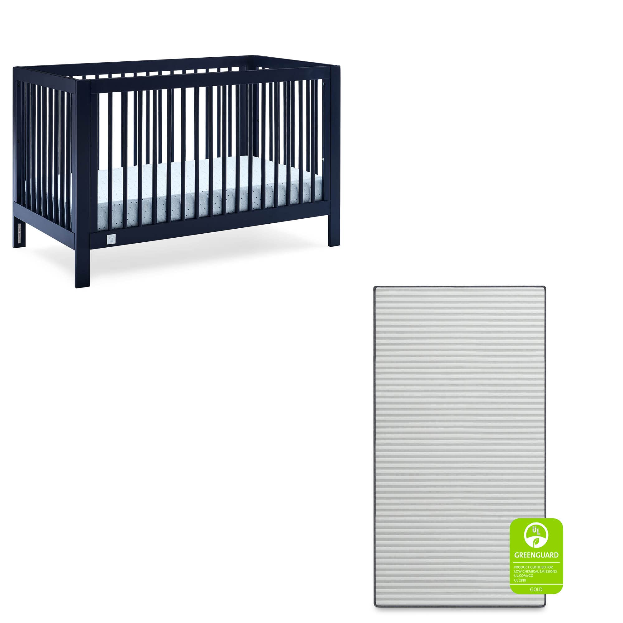 babyGap by Delta Children Charlie 6-in-1 Convertible Crib TrueSleep Crib and Toddler Mattress (Bundle), Navy