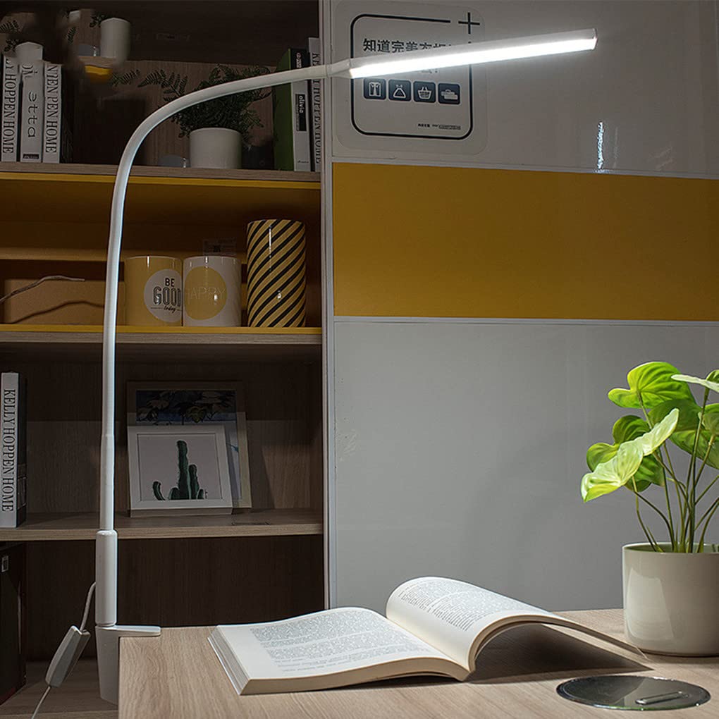 LED Leselampe 10W Schreibtischlampe Klemmlampe Flexibles Klemmlicht 3 Farb & 10 Helligkeitsstufen USB Schwanenhals Klemmleuchte für Schlafzimmer Augenpflege Büro Tischlampe,Weiß