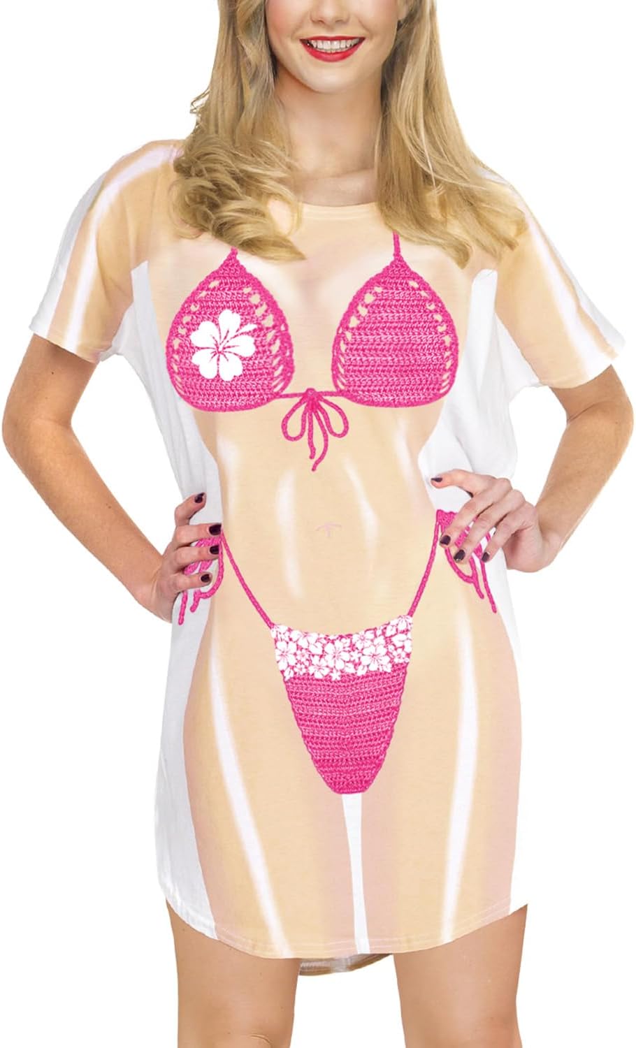 Women's Funny Bikini Shirt Cover Up Beach Pool Party Short Sleeve T-Shirt Dress