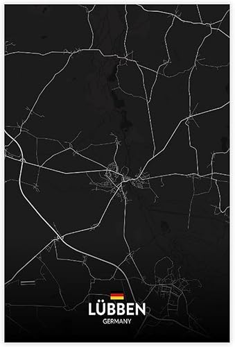 CFIOZYOS Black And White Map Lubben DE Poster Retro Style Black City Outline Map Office Canvas Print Wall Art Decoration Painting Unframe