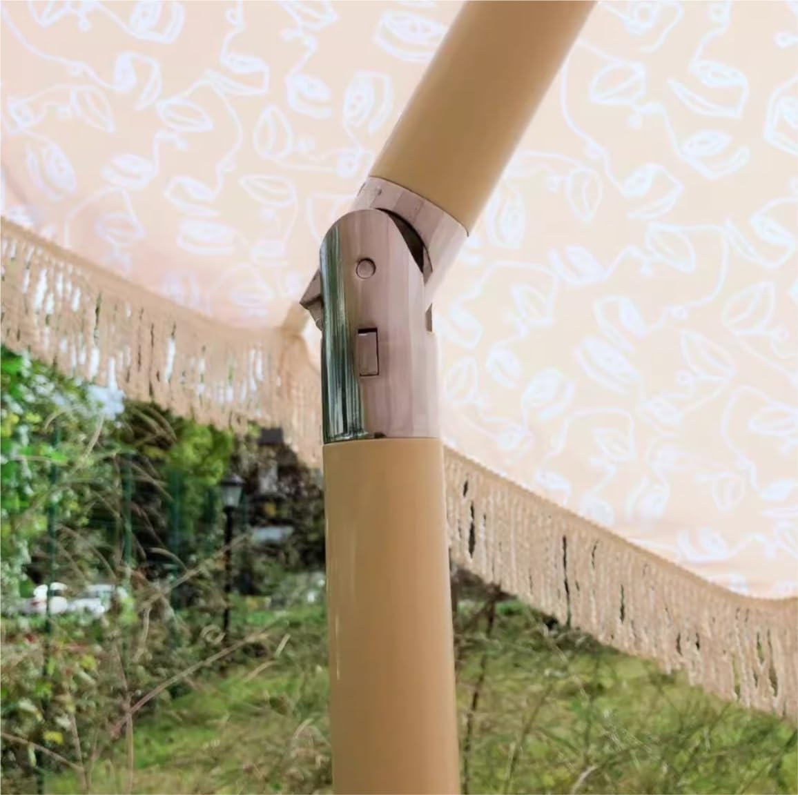Parasole Parasol Ogrodowy Z Frędzlami O Długości 6,6 Stopy, Funkcja Pochylenia Parasol Plażowy Parasol Zewnętrzny Bez Podstawy Na Taras Ogrodowy Przy Basenie Parasol Ogrodowy(A)