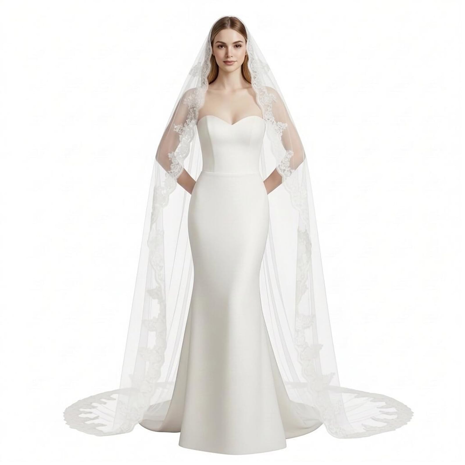 Cathedral Length Wedding Veil Lace Soft Tulle with Comb