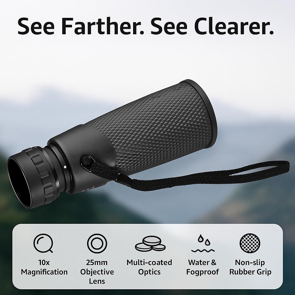 Barska Blackhawk Waterproof Monocular – Compact, Fogproof, Multi-Coated Optics, Slip-Resistant Grip for Birding, Hiking, Sports, Concerts & Outdoor Use