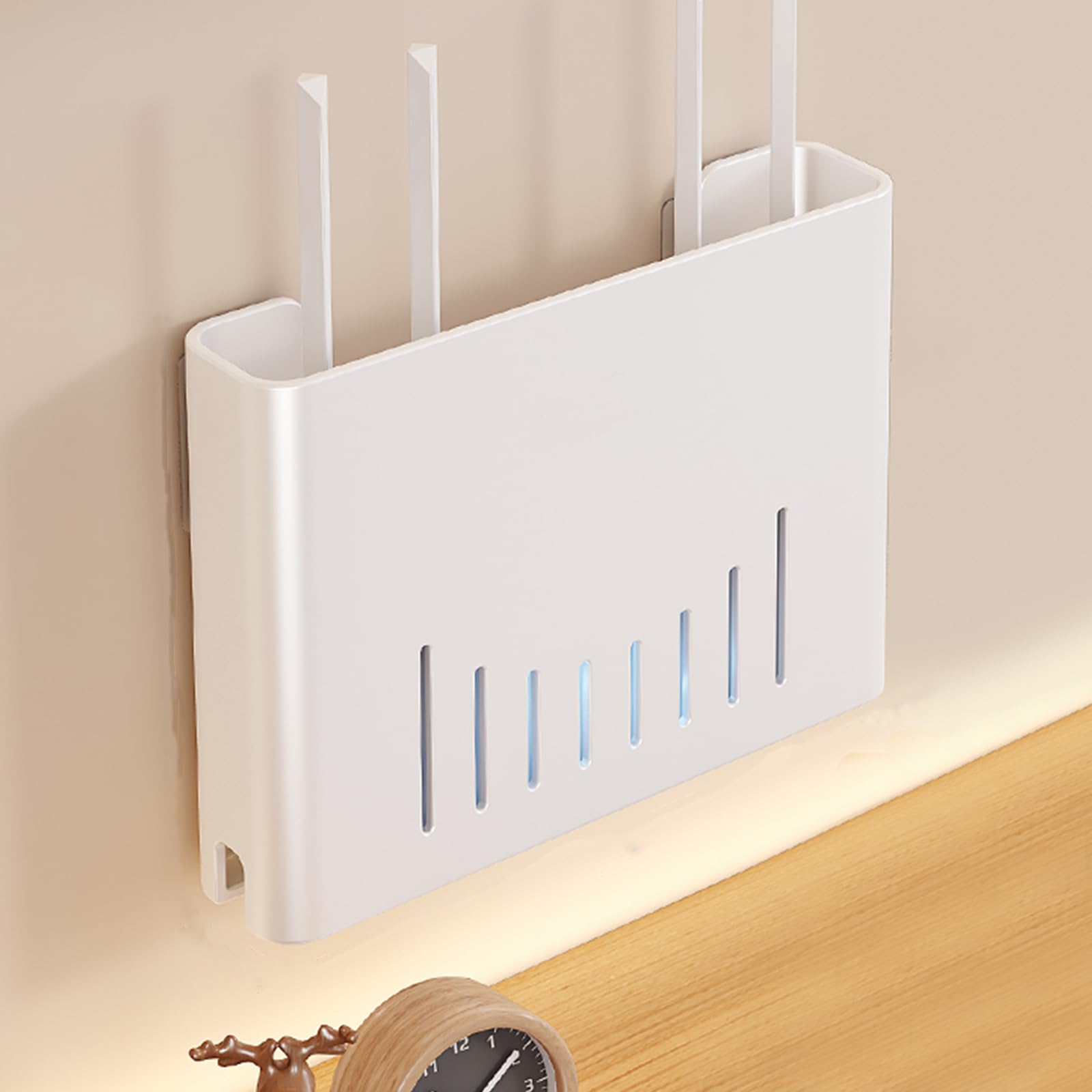 Caja de Almacenamiento para Router WiFi, Estante de Pared para Router, Ideal para salón, Dormitorio u Oficina. Color Blanco (Dimensiones: 30 x 20 x 6,5 cm).