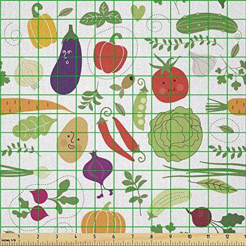 Image of Ambesonne Vegetable Fabric by The Yard, Food Art Illustration of Cabbage Chili Peppers Tomatoes and Potatoes Pattern, Microfiber Fabric for Arts and Crafts Textiles & Decor, 2 Yards, Orange Purple