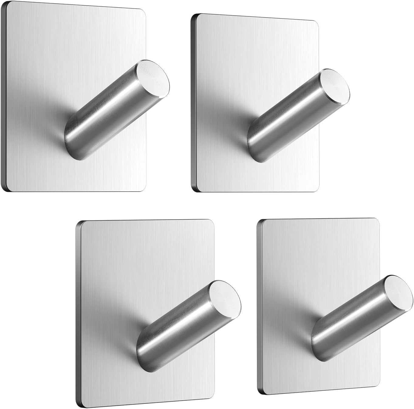 Dripex Sliver Stainless Steel Self Adhesive Hooks - Set Of 4, Strong Sticky Hooks For Hanging Towels, Bathroom & Kitchen Use