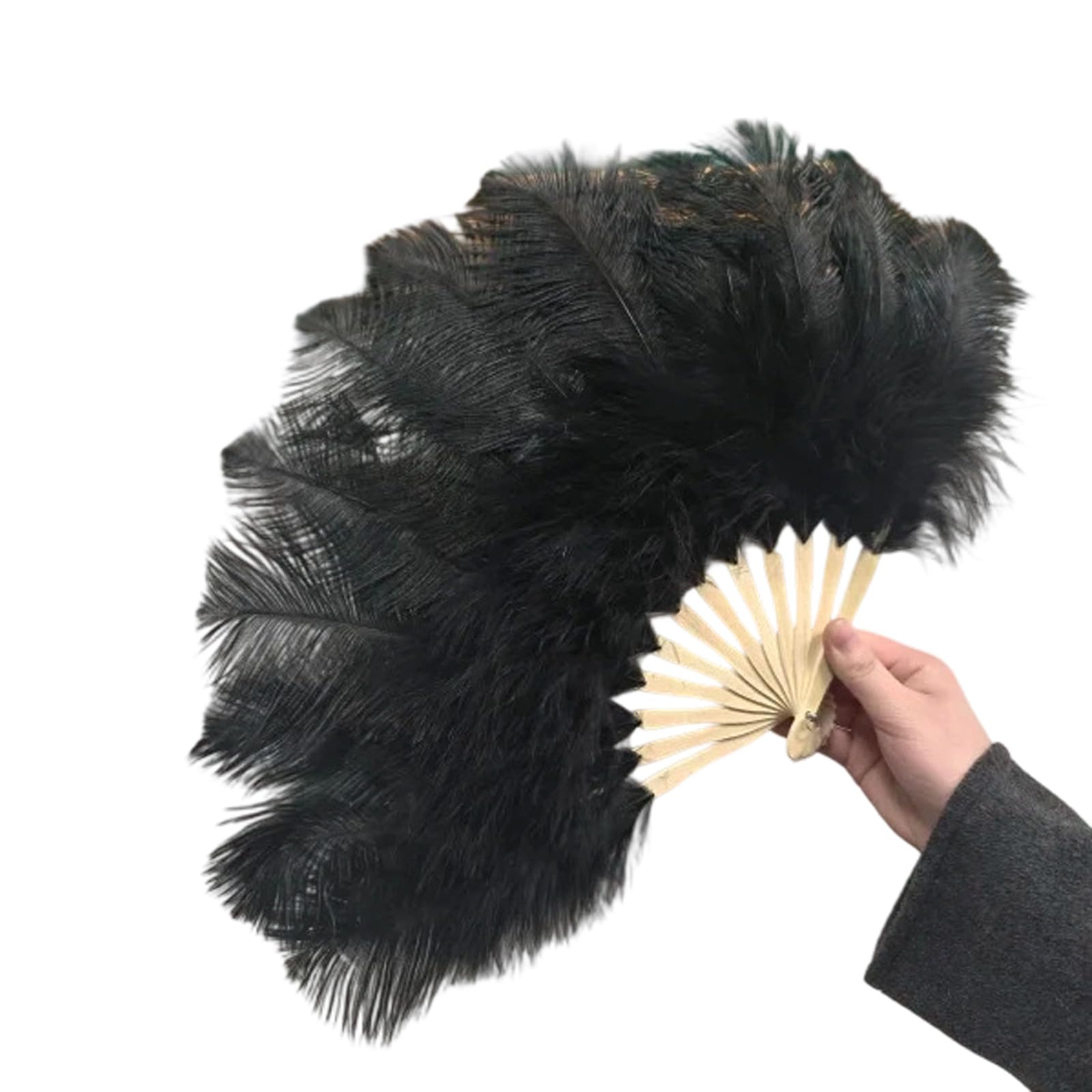 Greabuy Folding Fan with Handle 30cm / 11.8in Handheld Accessory for Theater Shows Wedding Parties and Photos Plume Dance Accessory Folding Fan Theater Costume Wedding Photo Party Decor Stage Show