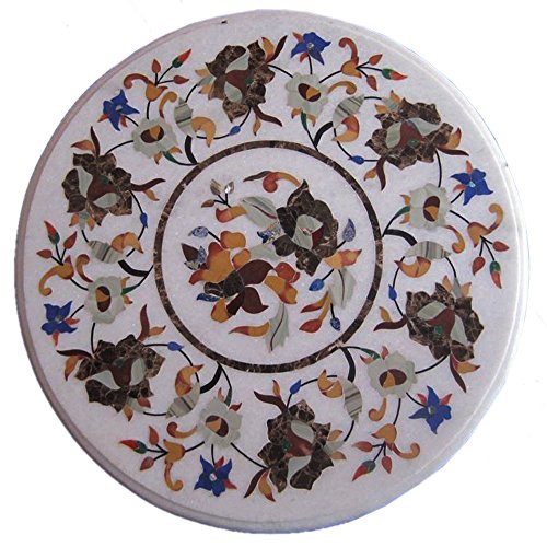 White Marble Inlay Pietra Dura Coffee Table Top 15