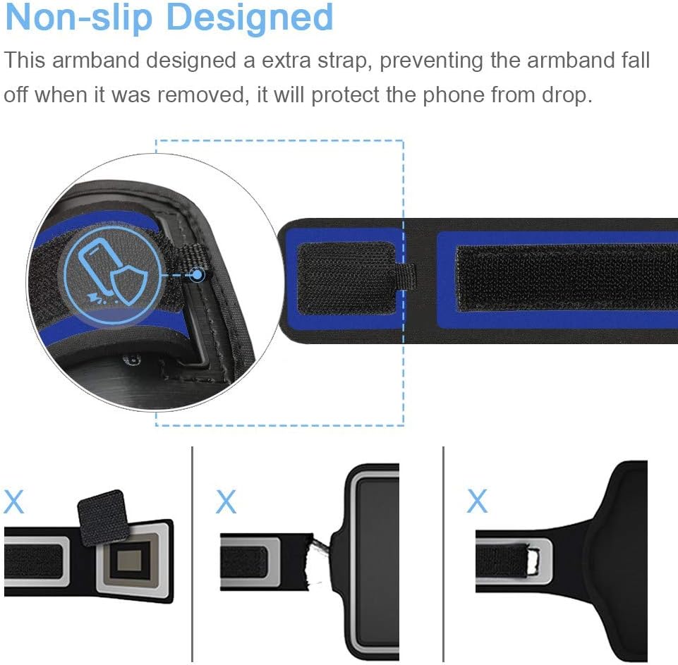 iPhone 14 Pro, 13 Pro, 12 Pro, 11 Pro Armband with Airpods Holder, JEMACHE Gym Workouts Running Arm Band Case for iPhone X, XS, 11Pro, 12Pro, 13Pro, 14Pro (Navy Blue)