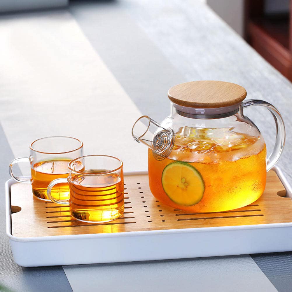 Distributore di Bevande in Vetro, Distributore di Bevande in Vetro Borosilicato, Bollitore per Bevande Fredde, Limonata E Succhi di Frutta, Coperchio in bambù, 60 Oz