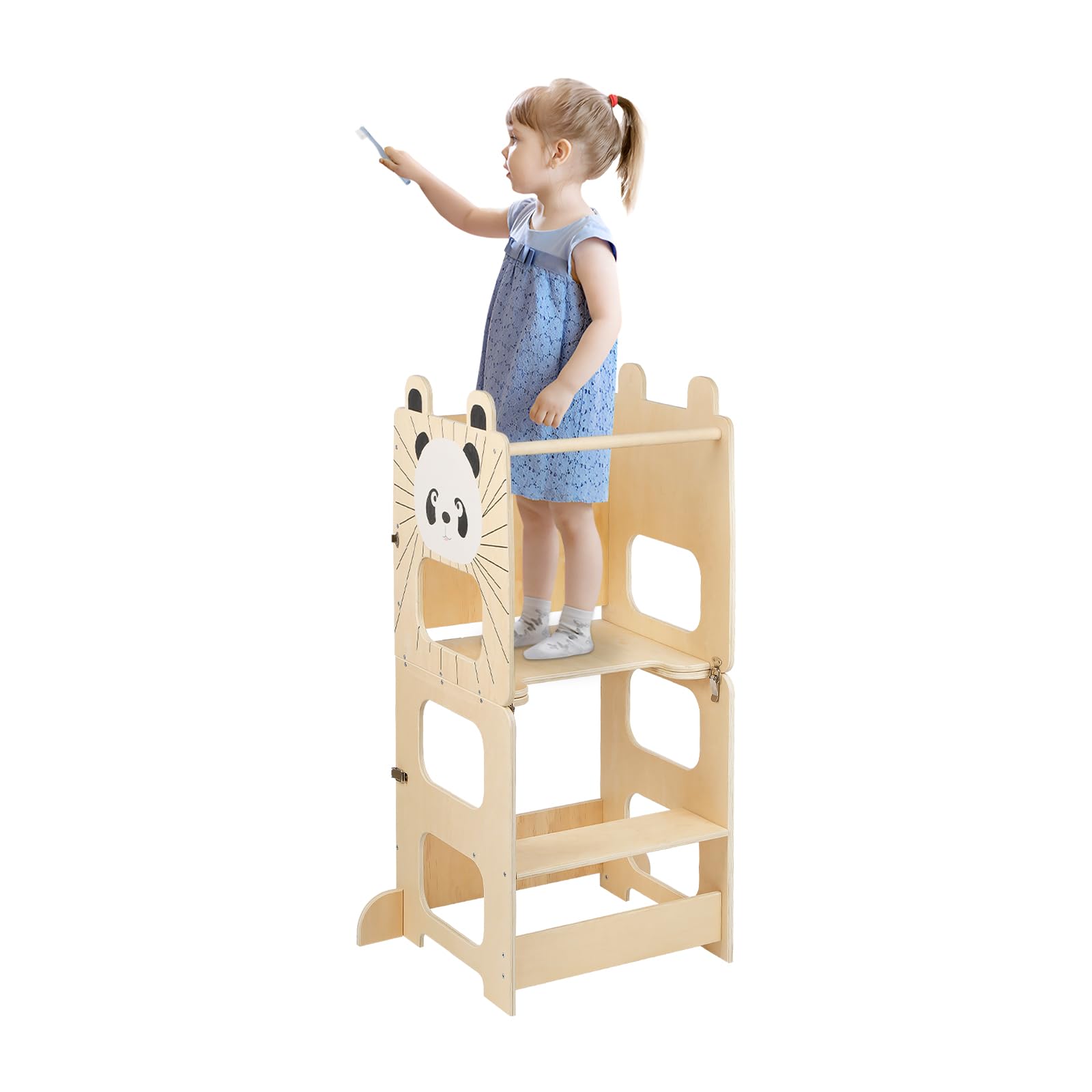 Tour Montessori en Bois 1,5-99 Ans, Tour d'apprentissage pour Enfants en Bois avec Tableau, 3-en-1 Tour d'observation Enfant, réglables en Hauteur, Pieds Anti-basculement-87*42*38.5 cm-couleur bois