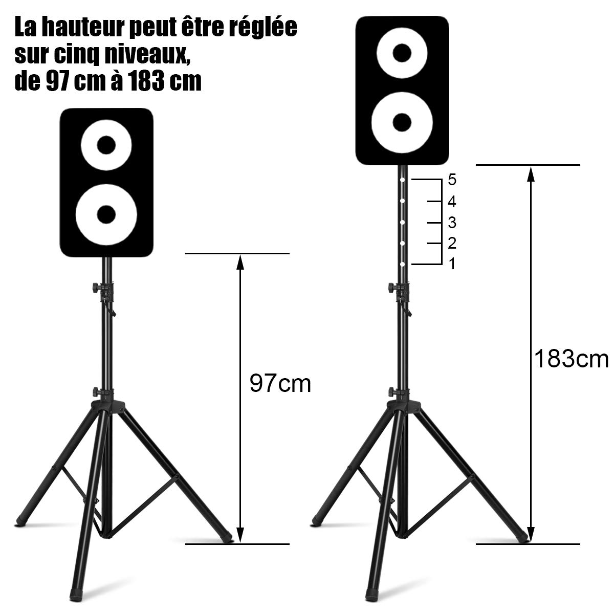 GOPLUS Support Pied d'Enceintes Télescopique, Grande Stabilité, Hauteur Réglable 97-183CM, Convient pour Fêtes, Studios de Musique, Charge Max 50KG