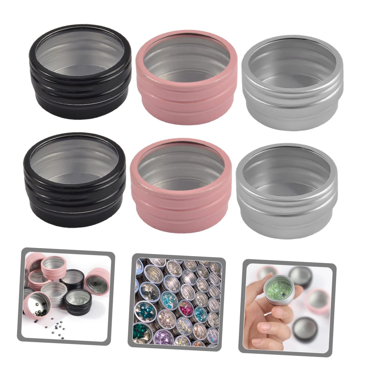 Beavorty Mini Beads Storage Containers Nail Charms Box Aluminum Craft Storage Round Jewelry Organizer